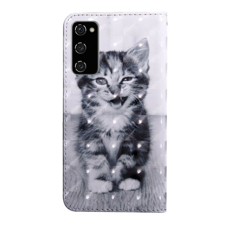 Capa De Couro Para Samsung Galaxy S20 FE Inácio. O Gatinho