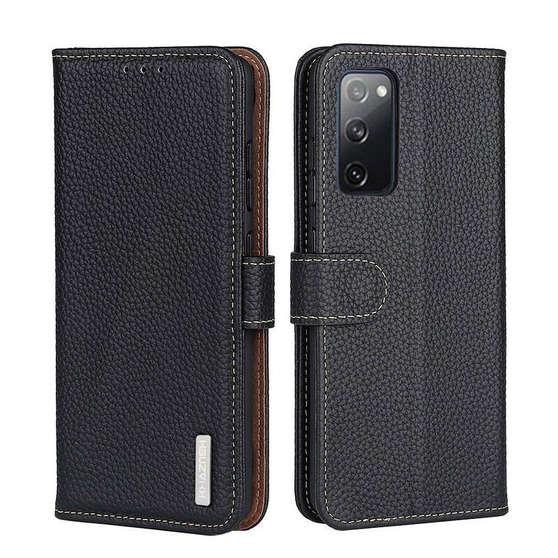 Capa De Couro Para Samsung Galaxy S20 FE Khazneh Lichia Couro