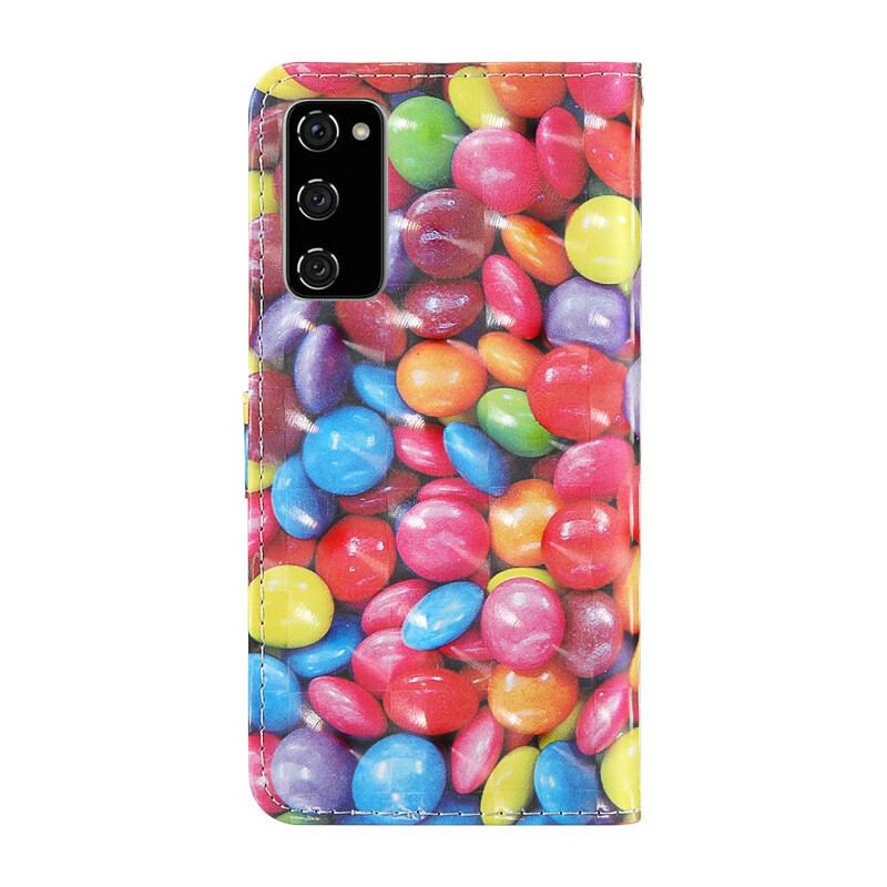 Capa De Couro Para Samsung Galaxy S20 FE Light Spot Candy Com Cordão