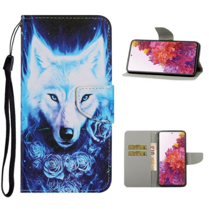 Capa De Couro Para Samsung Galaxy S20 FE Lobo Branco