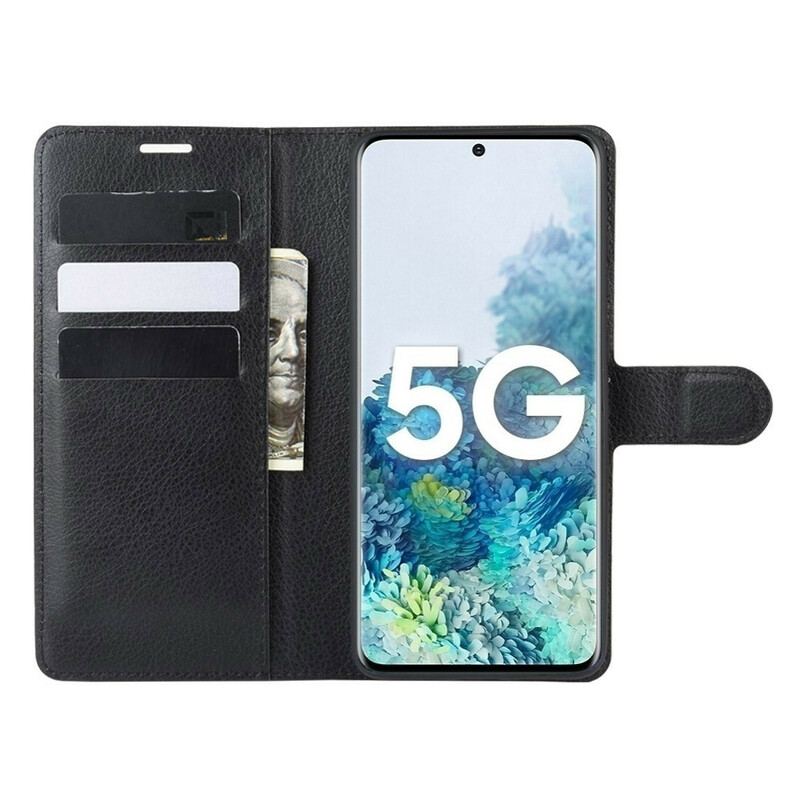 Capa De Couro Para Samsung Galaxy S20 FE Couro Sintético De Lichia Clássico