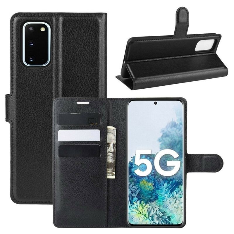 Capa De Couro Para Samsung Galaxy S20 FE Couro Sintético De Lichia Clássico