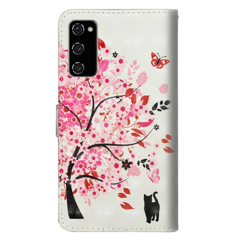 Capa Em Pele Para Samsung Galaxy S20 FE Árvore Rosa