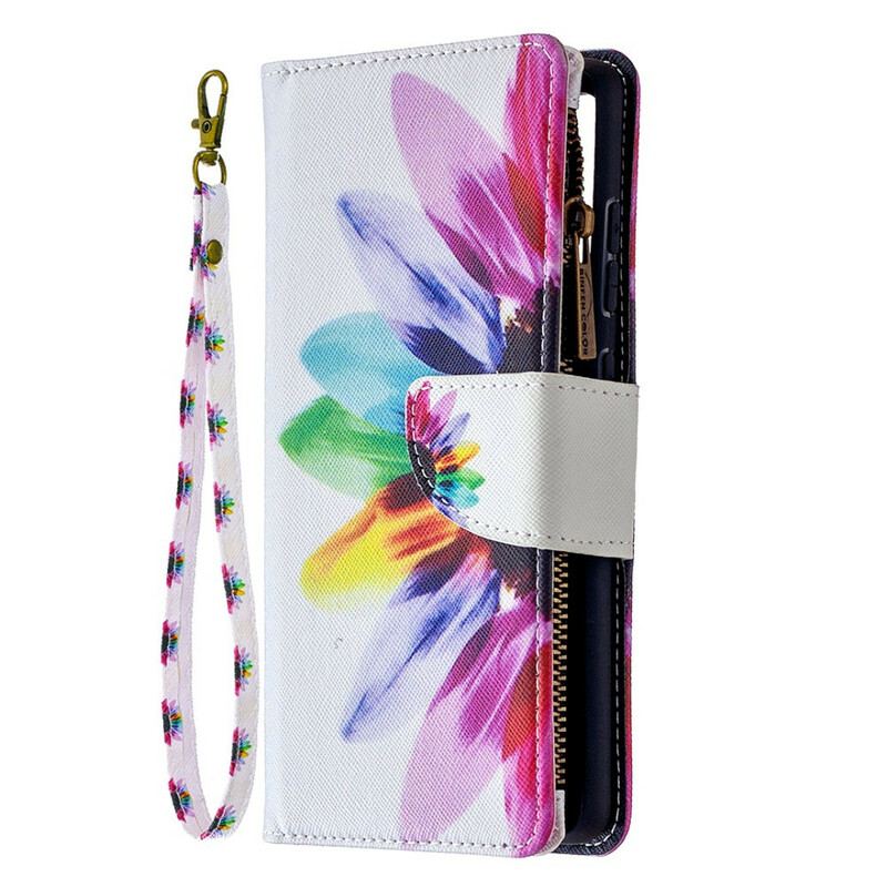 Capa Em Pele Para Samsung Galaxy S20 FE Bolso Com Zíper Flor