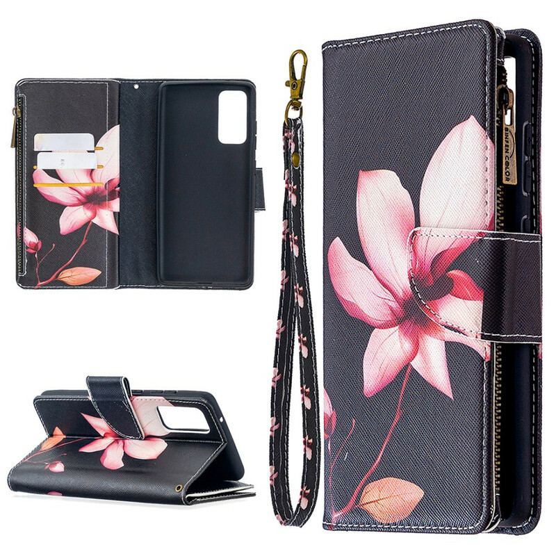 Capa Em Pele Para Samsung Galaxy S20 FE Bolso Com Zíper Flor