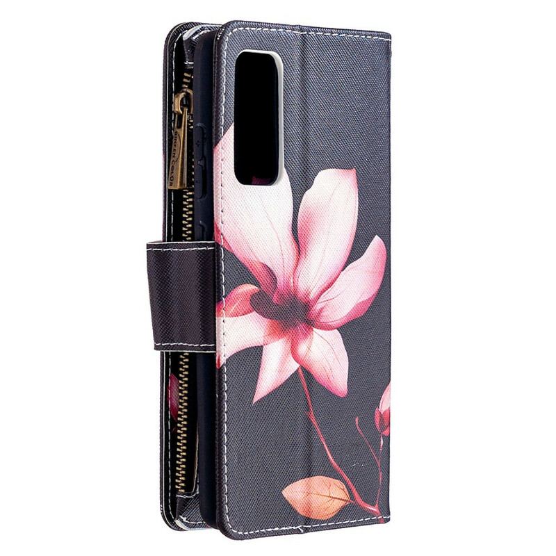 Capa Em Pele Para Samsung Galaxy S20 FE Bolso Com Zíper Flor