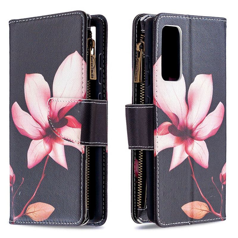 Capa Em Pele Para Samsung Galaxy S20 FE Bolso Com Zíper Flor