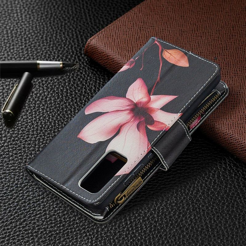 Capa Em Pele Para Samsung Galaxy S20 FE Bolso Com Zíper Flor