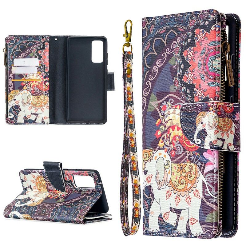 Capa Em Pele Para Samsung Galaxy S20 FE Bolso Elefante Com Zíper