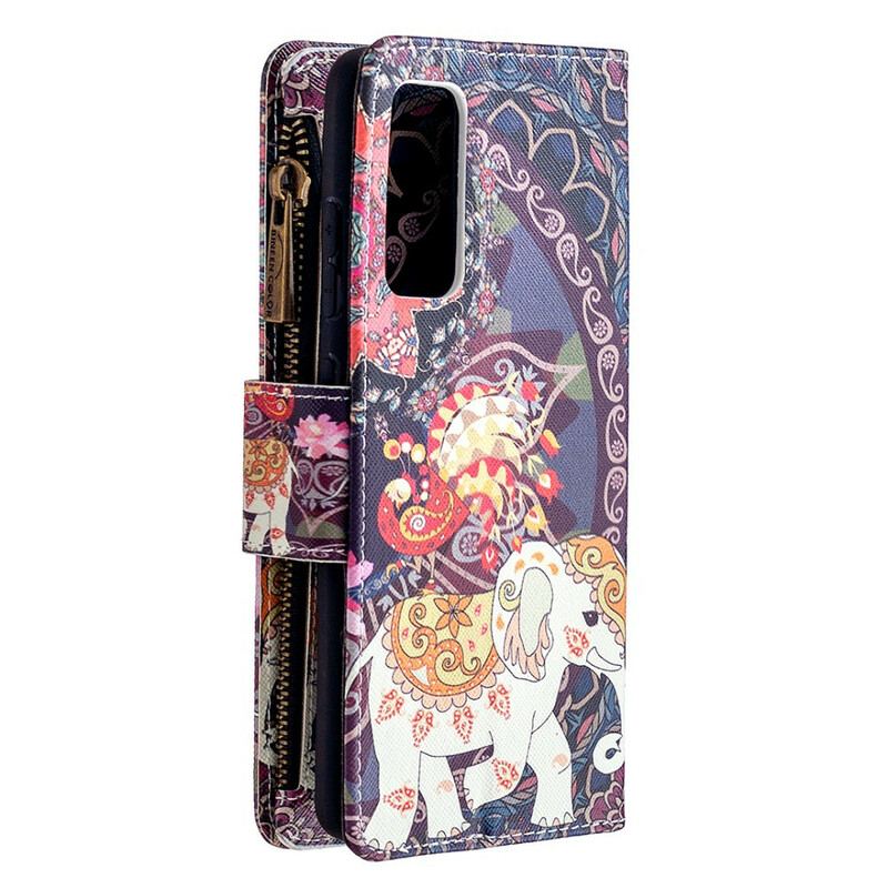 Capa Em Pele Para Samsung Galaxy S20 FE Bolso Elefante Com Zíper