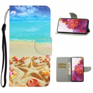 Capa Em Pele Para Samsung Galaxy S20 FE De Cordão Praia Da Corda