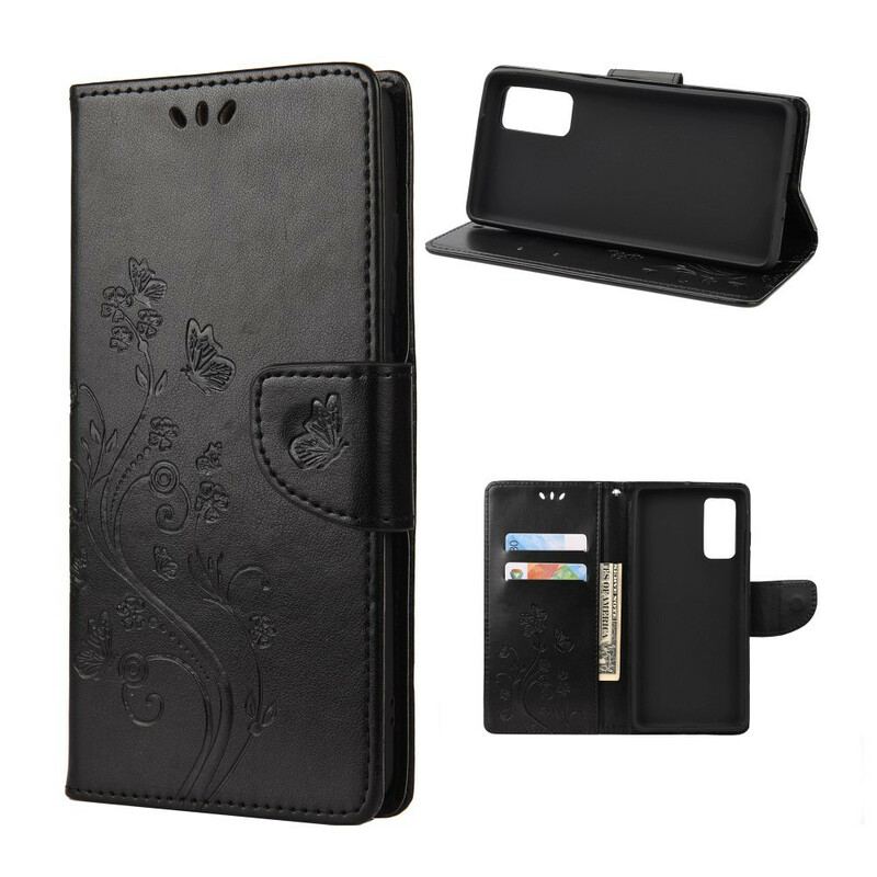 Capa Em Pele Para Samsung Galaxy S20 FE Estampa De Borboletas