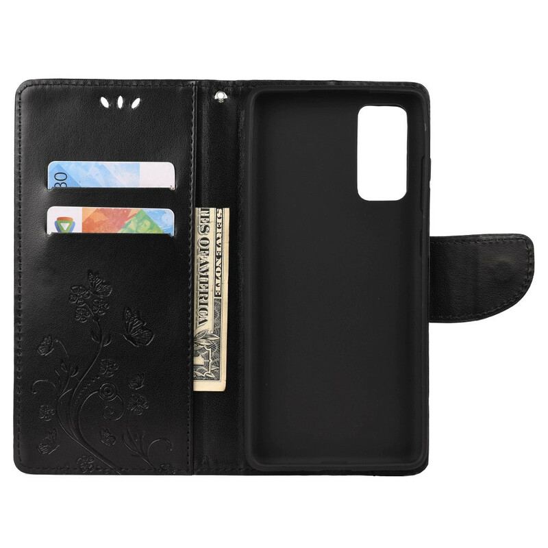 Capa Em Pele Para Samsung Galaxy S20 FE Estampa De Borboletas