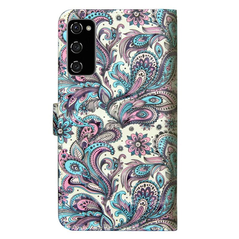 Capa Em Pele Para Samsung Galaxy S20 FE Padrões De Flores