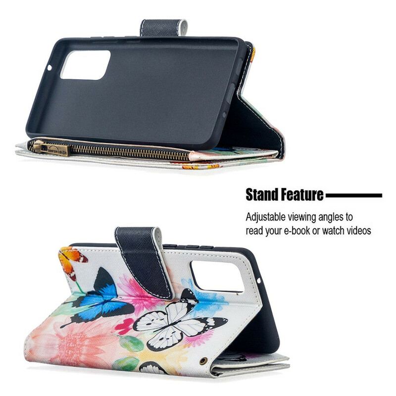 Capa Flip Para Samsung Galaxy S20 FE Bolso Com Zíper De Borboletas