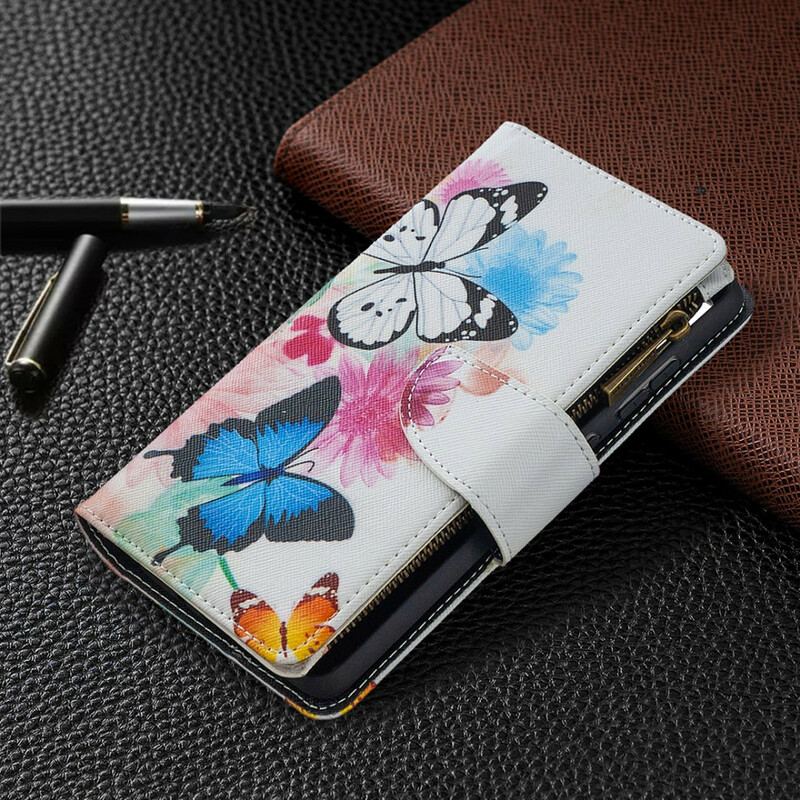 Capa Flip Para Samsung Galaxy S20 FE Bolso Com Zíper De Borboletas