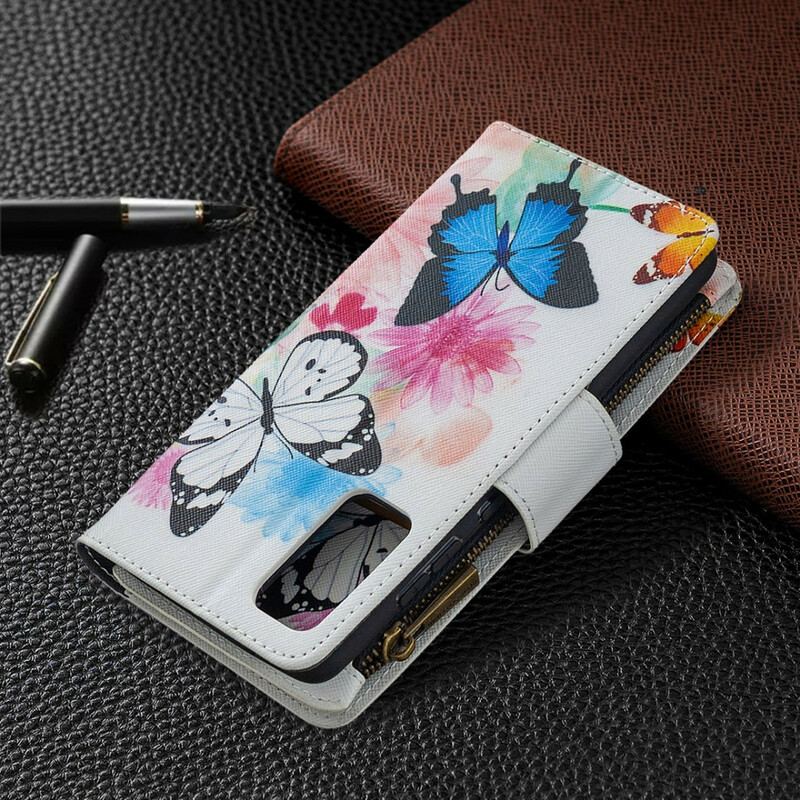 Capa Flip Para Samsung Galaxy S20 FE Bolso Com Zíper De Borboletas