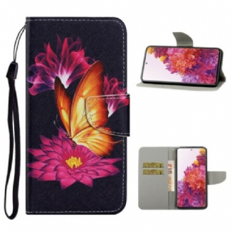 Capa Flip Para Samsung Galaxy S20 FE Borboleta E Lótus