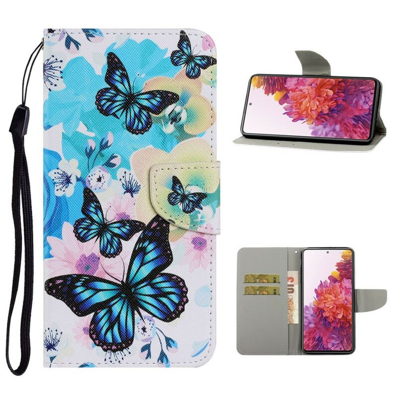 Capa Flip Para Samsung Galaxy S20 FE Borboletas E Flores De Verão