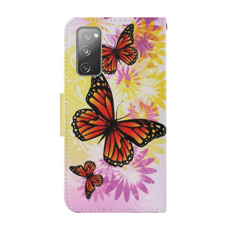 Capa Flip Para Samsung Galaxy S20 FE Borboletas E Flores De Verão