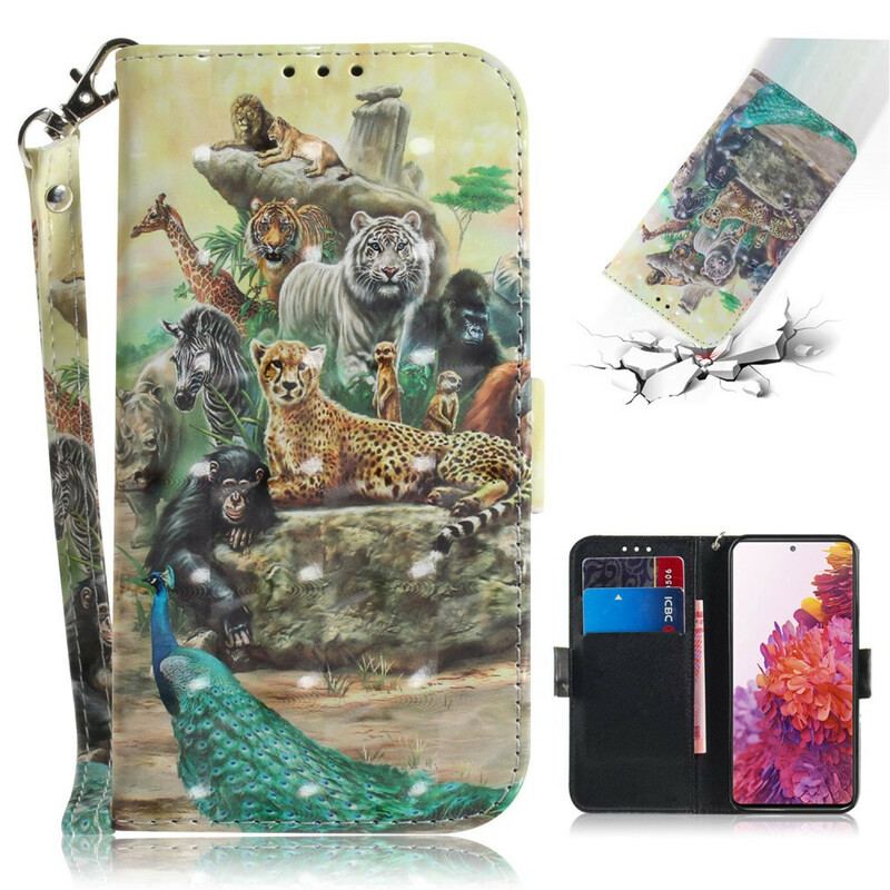 Capa Flip Para Samsung Galaxy S20 FE De Cordão Animais De Safári Tanga