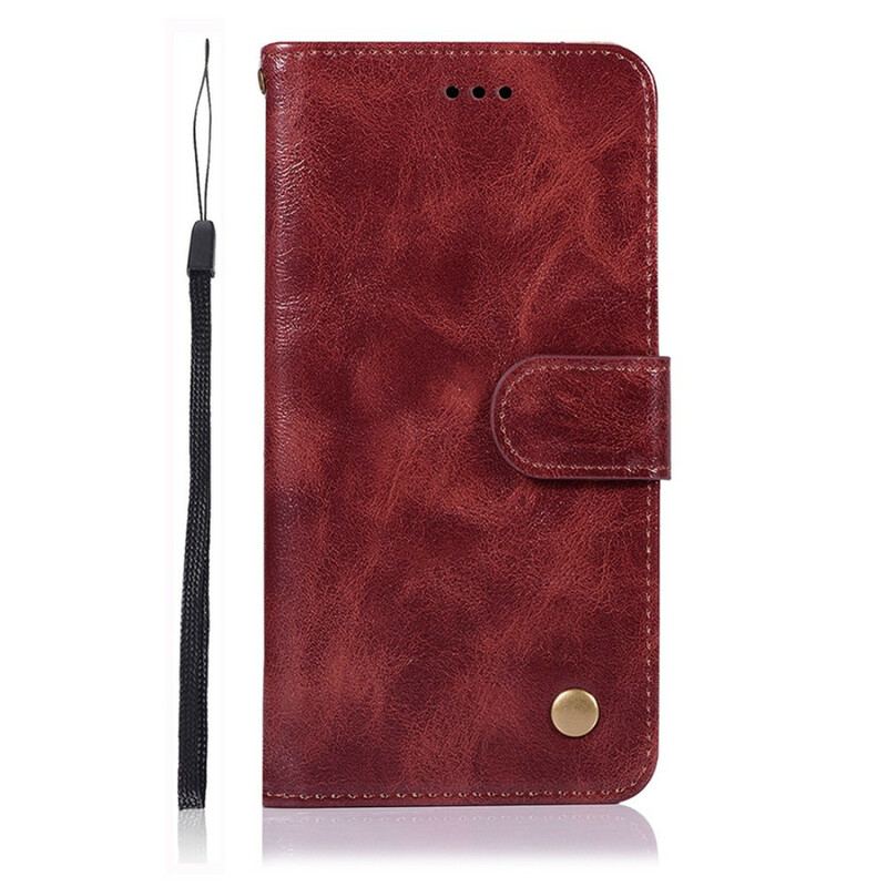 Capa Flip Para Samsung Galaxy S20 FE De Cordão Efeito De Couro Vintage Com Tiras