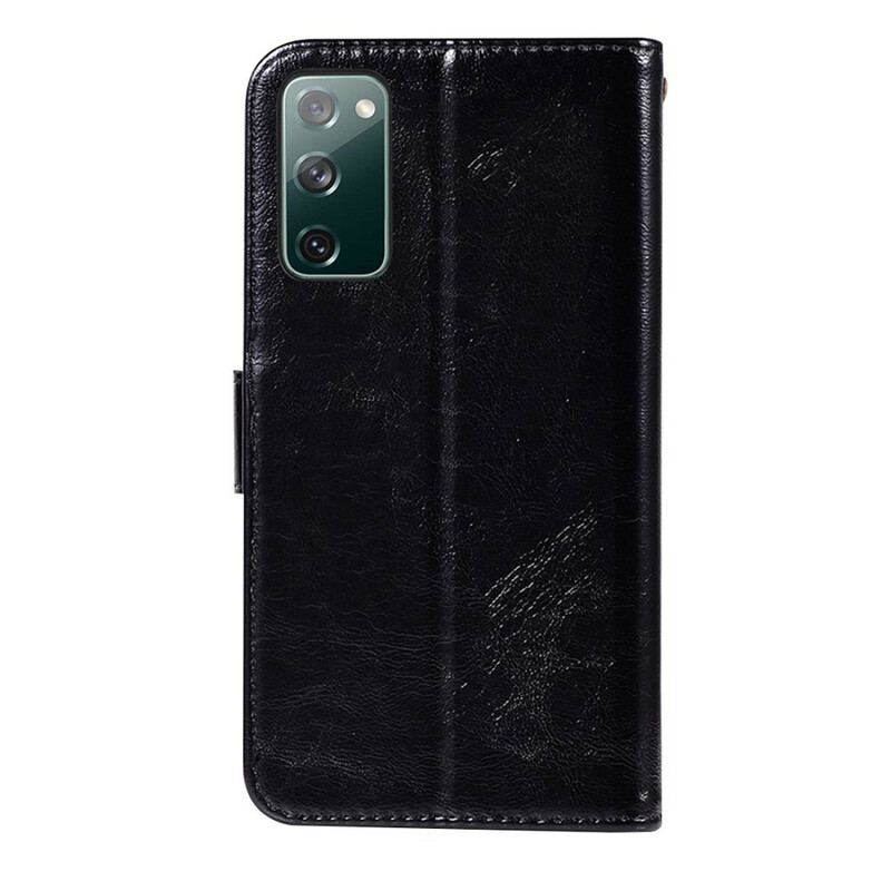 Capa Flip Para Samsung Galaxy S20 FE De Cordão Efeito De Couro Vintage Com Tiras