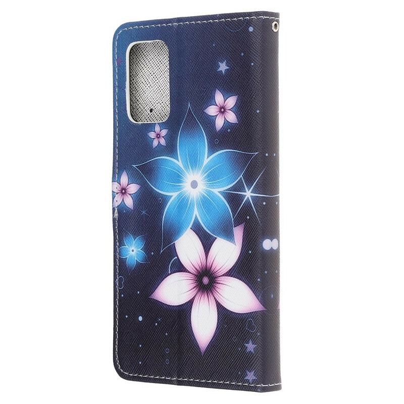 Capa Flip Para Samsung Galaxy S20 FE De Cordão Flores De Cinta Lunar