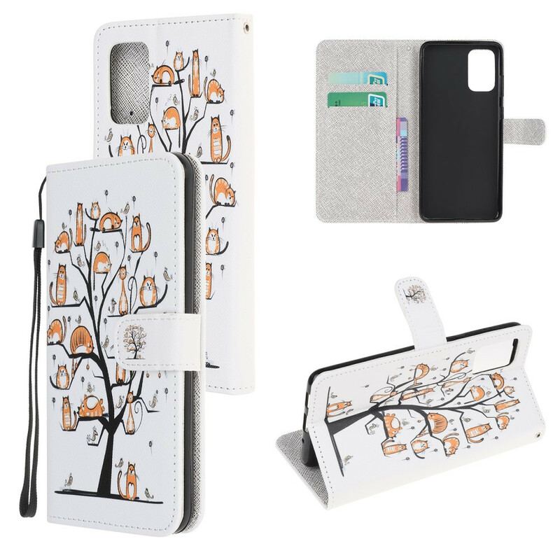 Capa Flip Para Samsung Galaxy S20 FE De Cordão Gatos Divertidos Com Alça