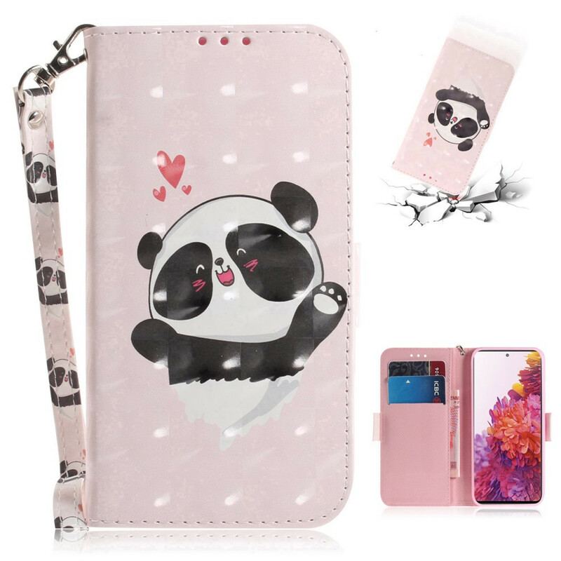 Capa Flip Para Samsung Galaxy S20 FE De Cordão Panda Love Com Cordão