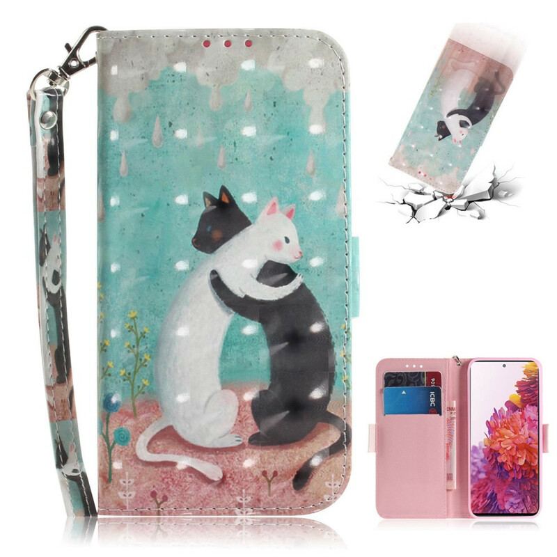 Capa Flip Para Samsung Galaxy S20 FE De Cordão Strappy Cat Friends