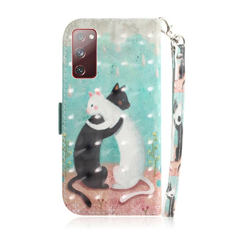 Capa Flip Para Samsung Galaxy S20 FE De Cordão Strappy Cat Friends