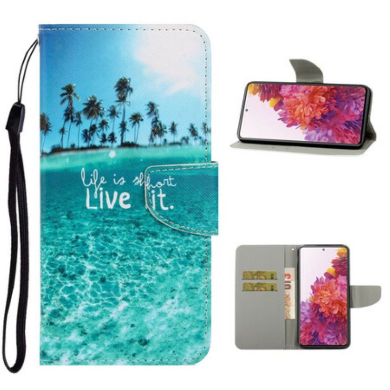 Capa Flip Para Samsung Galaxy S20 FE De Cordão Viva Na Lanyard