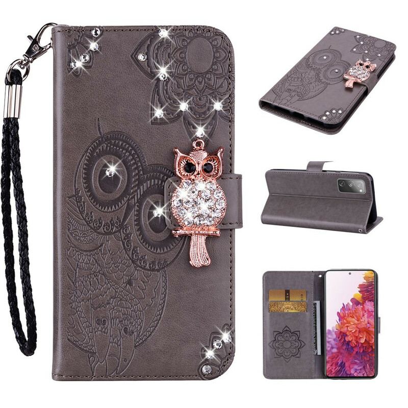 Capa Flip Para Samsung Galaxy S20 FE Coruja Mandala E Charme