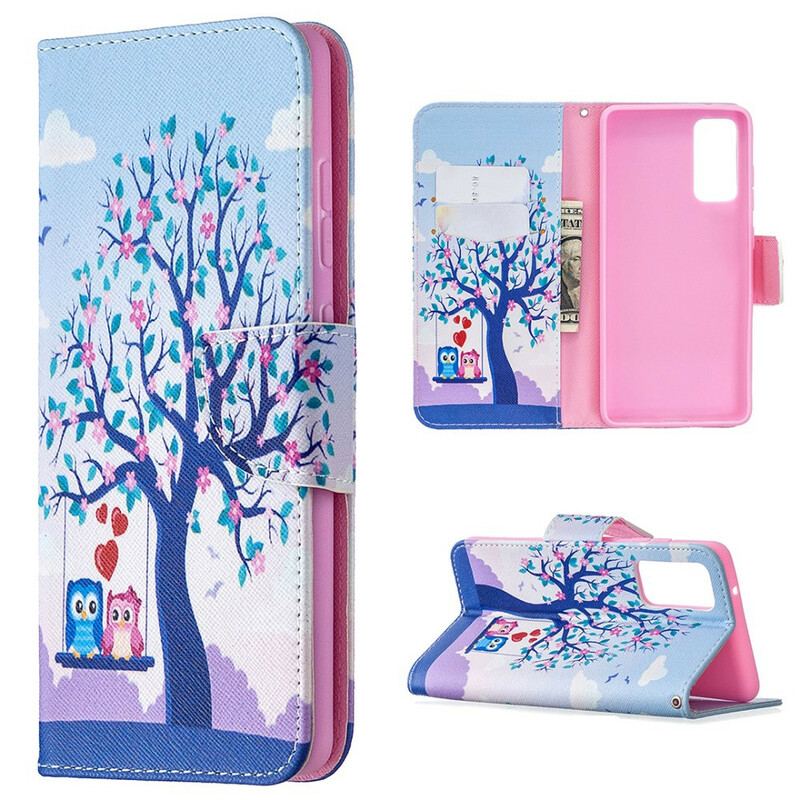 Capa Flip Para Samsung Galaxy S20 FE Corujas No Balanço