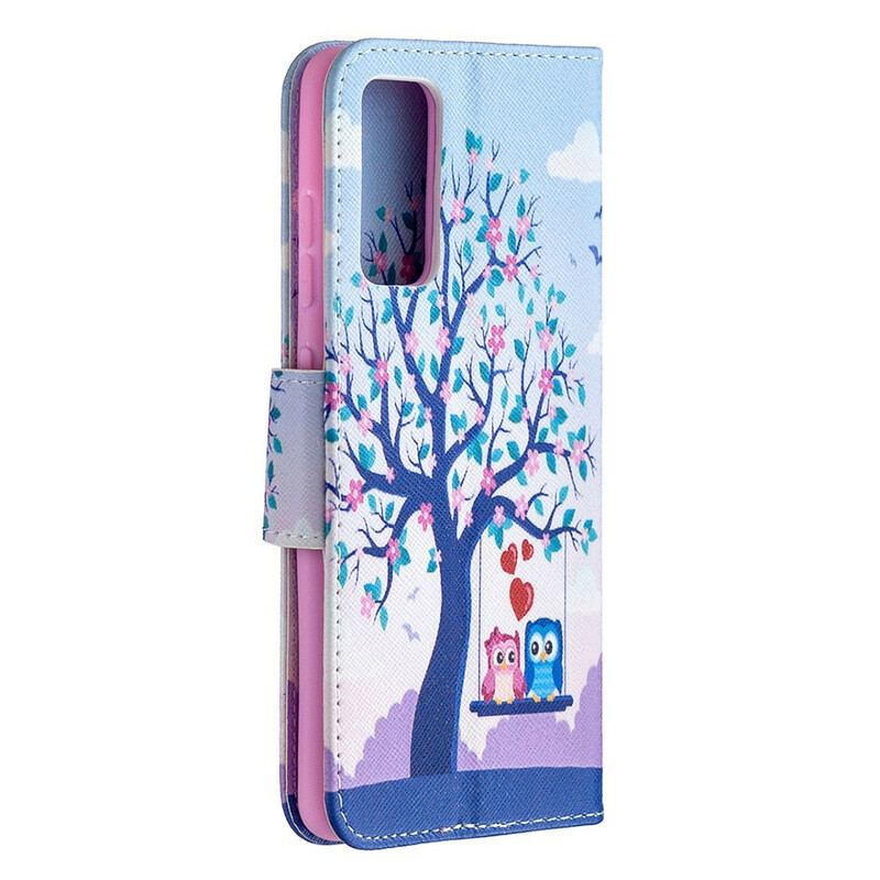 Capa Flip Para Samsung Galaxy S20 FE Corujas No Balanço