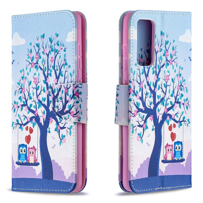 Capa Flip Para Samsung Galaxy S20 FE Corujas No Balanço