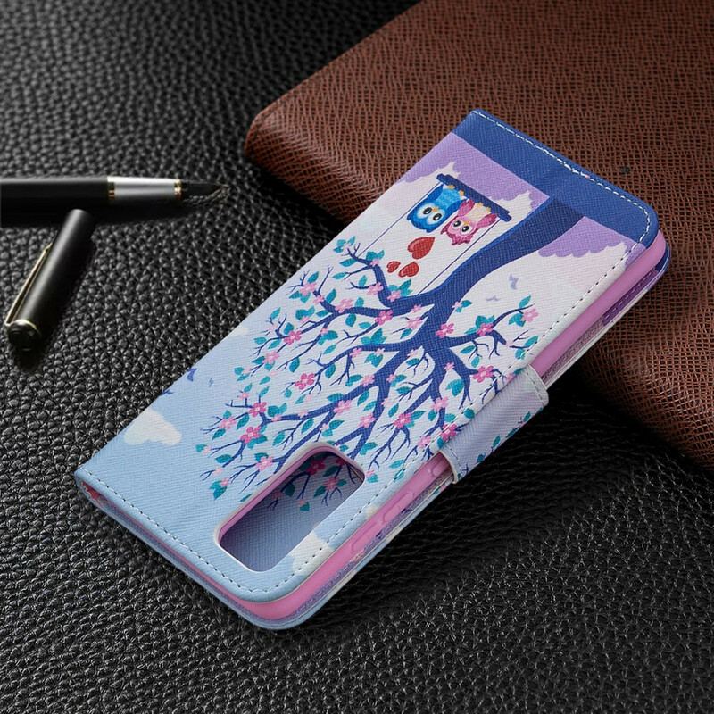 Capa Flip Para Samsung Galaxy S20 FE Corujas No Balanço