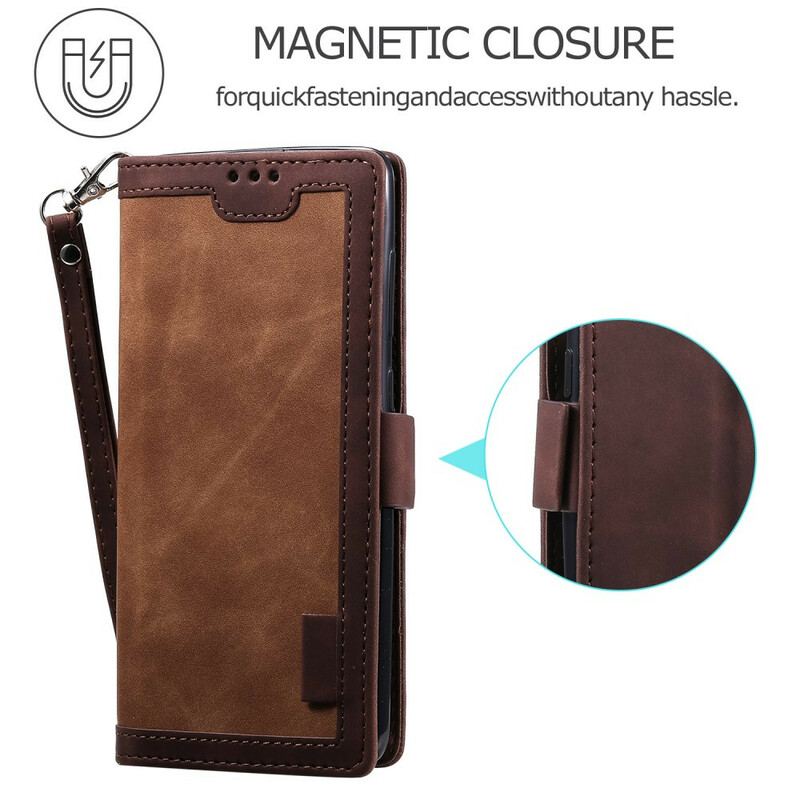 Capa Flip Para Samsung Galaxy S20 FE Couro Sintético Simples Reforçado Em Dois Tons