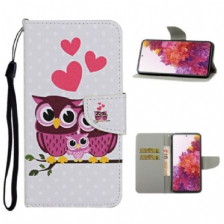 Capa Flip Para Samsung Galaxy S20 FE Família Coruja Com Cordão