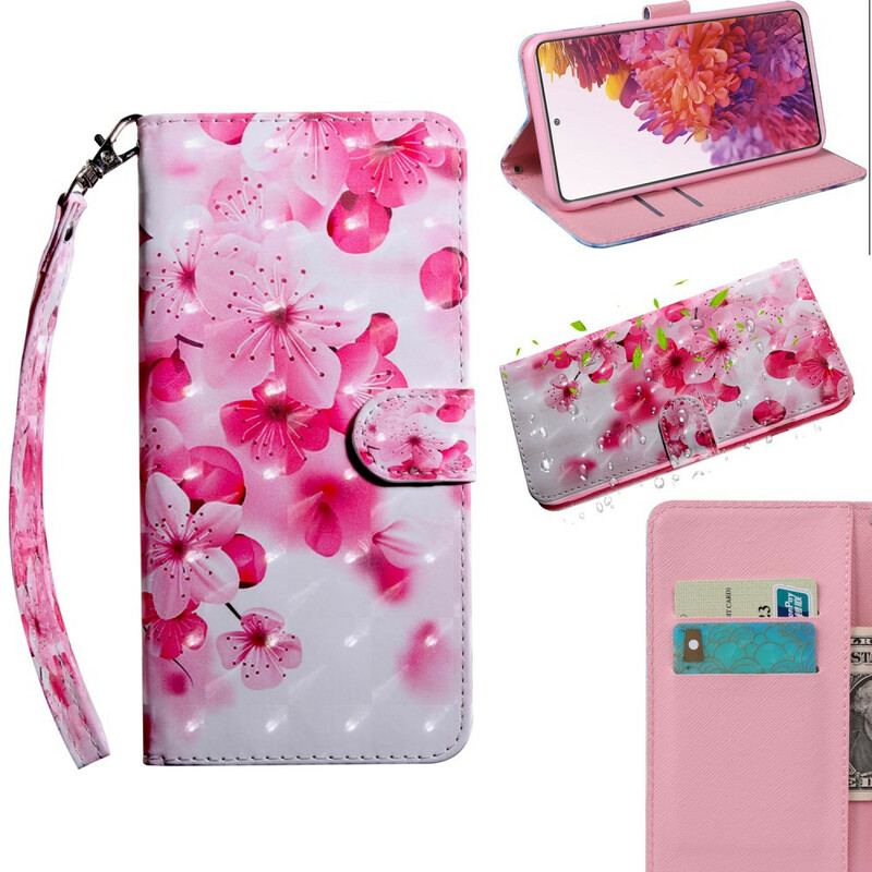 Capa Flip Para Samsung Galaxy S20 FE Flores Cor De Rosa