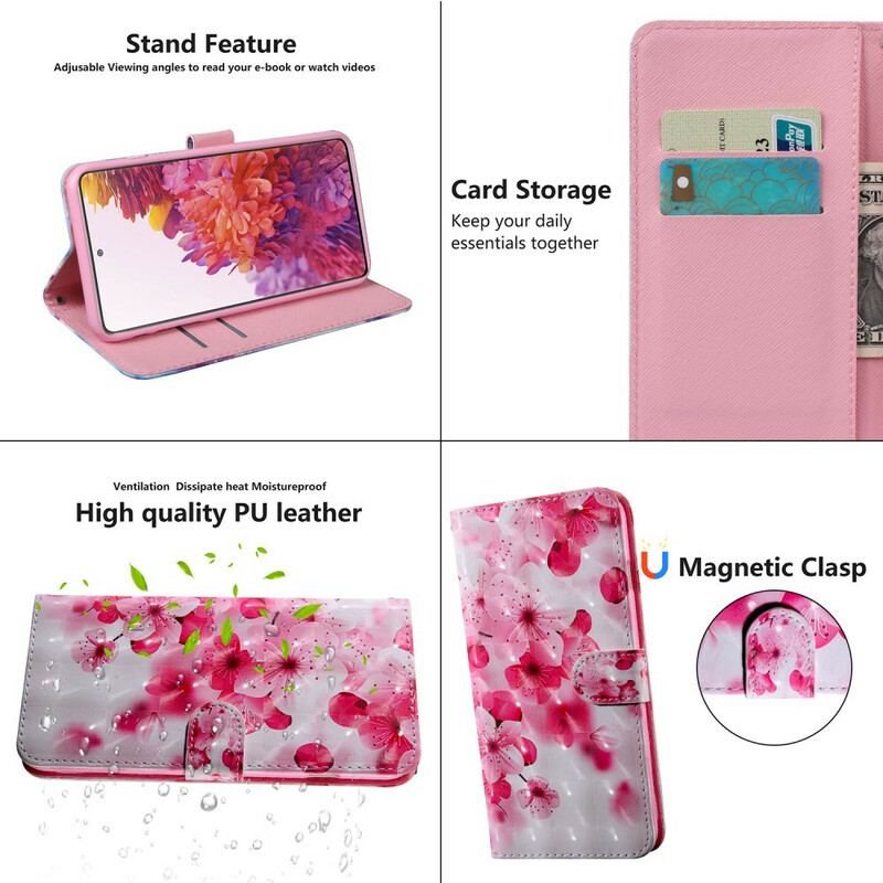 Capa Flip Para Samsung Galaxy S20 FE Flores Cor De Rosa