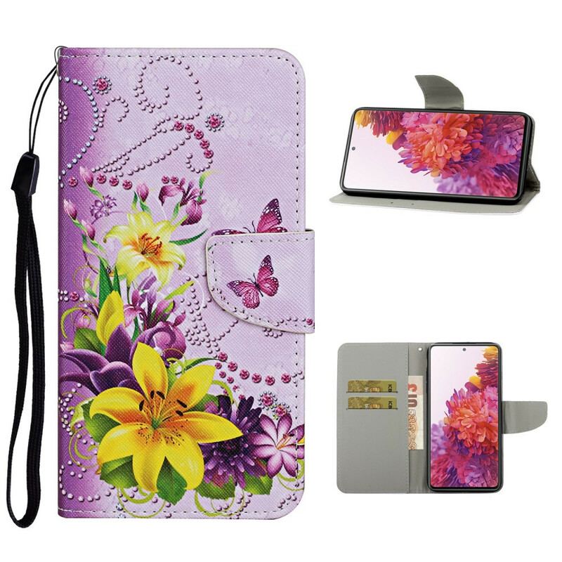 Capa Flip Para Samsung Galaxy S20 FE Flores Magistrais Com Alça