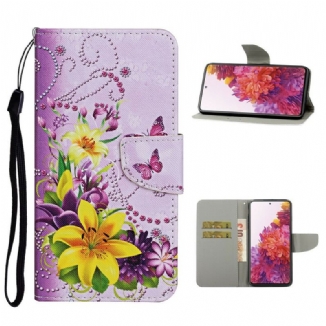 Capa Flip Para Samsung Galaxy S20 FE Flores Magistrais Com Alça