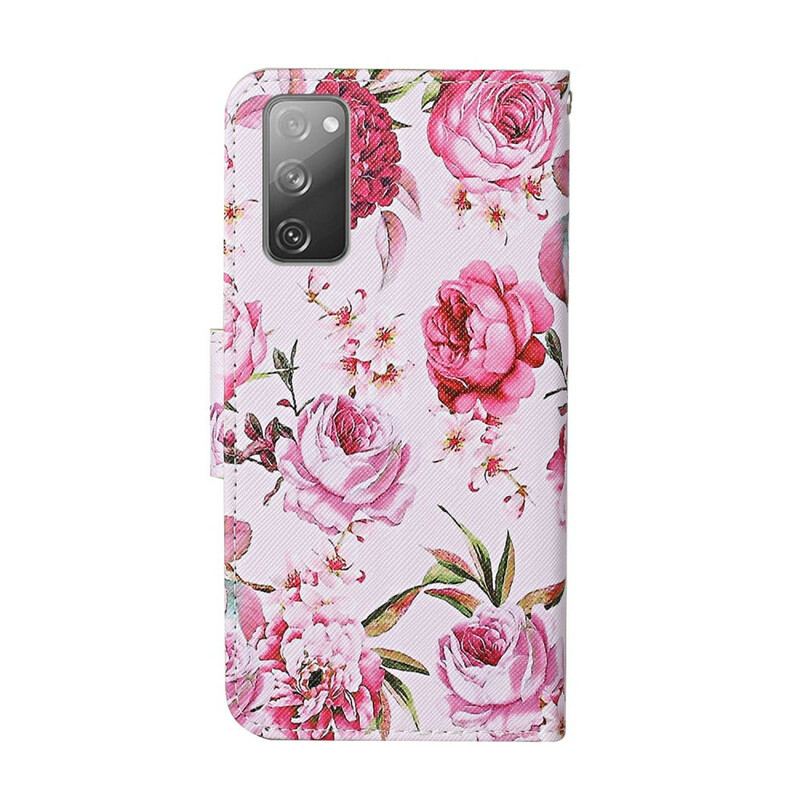 Capa Flip Para Samsung Galaxy S20 FE Flores Magistrais Com Alça