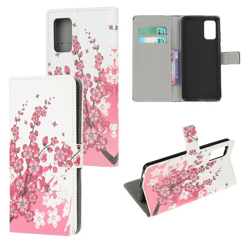 Capa Flip Para Samsung Galaxy S20 FE Flores Tropicais