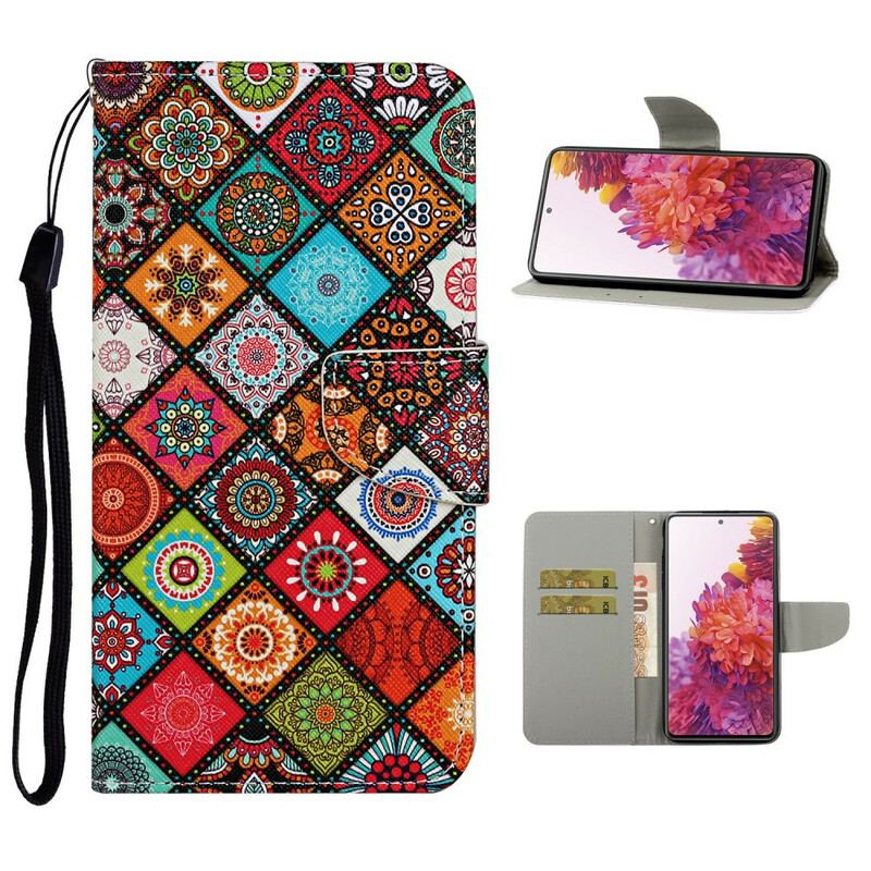 Capa Flip Para Samsung Galaxy S20 FE Mandalas De Patchwork Com Cordão