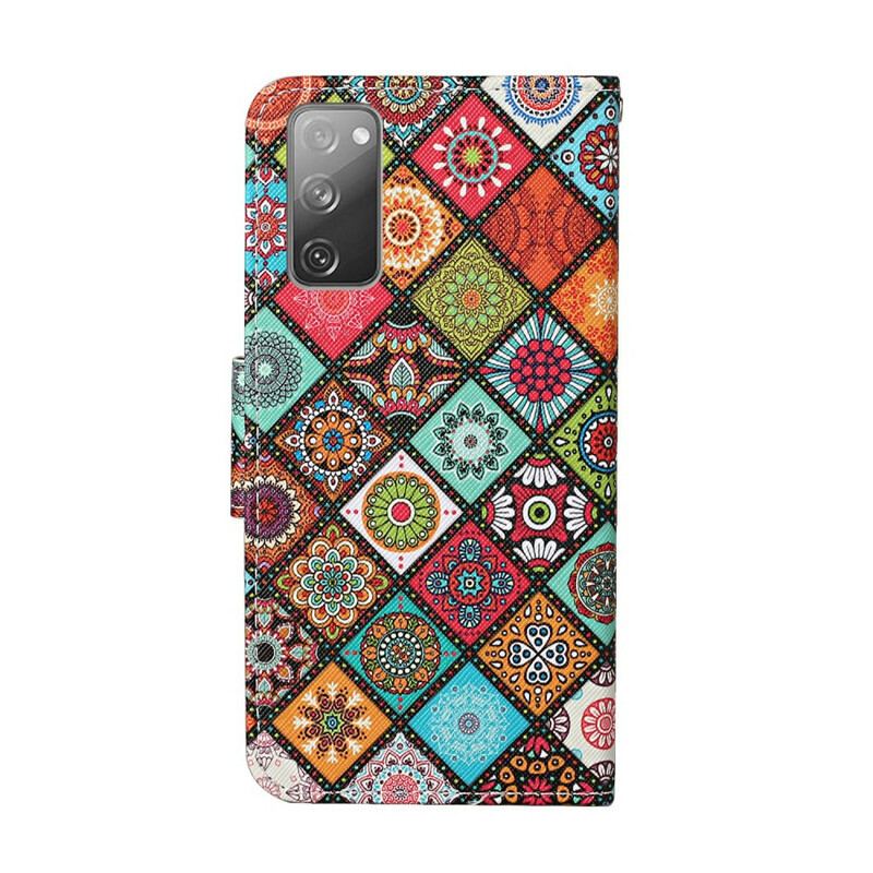 Capa Flip Para Samsung Galaxy S20 FE Mandalas De Patchwork Com Cordão