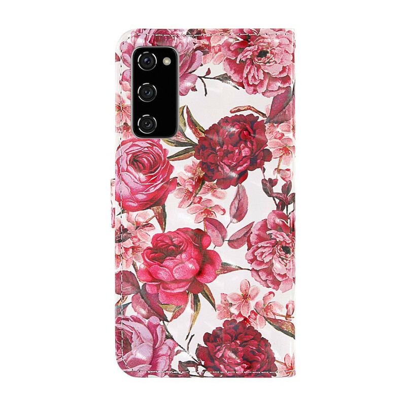 Capa Flip Para Samsung Galaxy S20 FE Rosas Light Spot Com Cordão