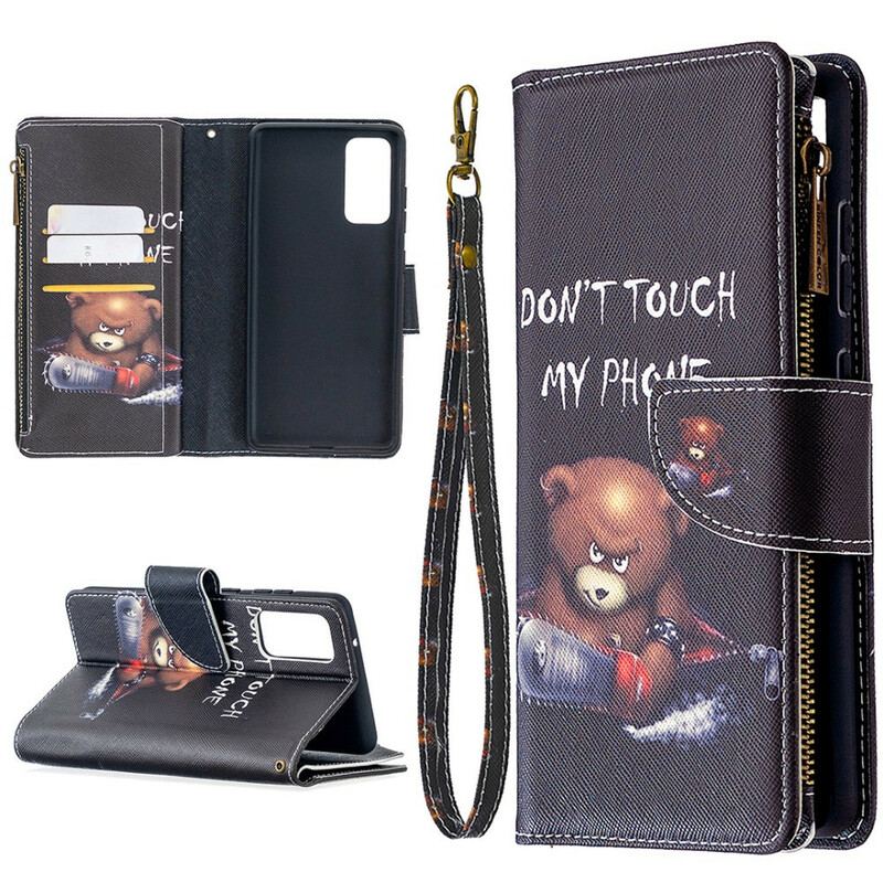 Capa Flip Para Samsung Galaxy S20 FE Urso De Bolso Com Zíper